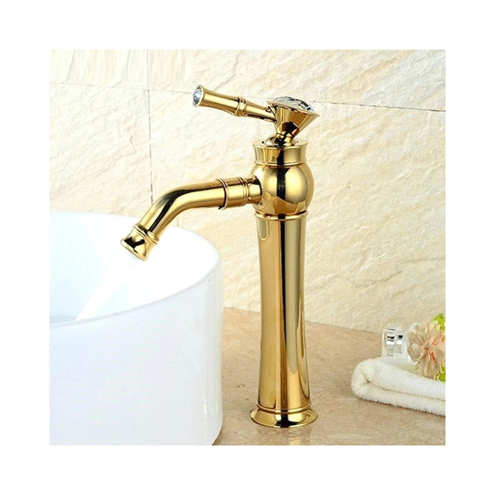 Trade Shop - Miscelatore Rubinetto Monocomando Lavabo Lavandino Bagno Alto Gemme Dorato -