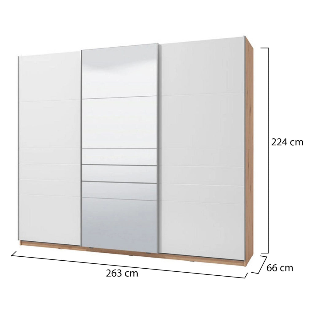 Armadio Camera da Letto Carasco, Guardaroba Grande Appendiabiti, 262.5x224h cm Bianco Opaco
