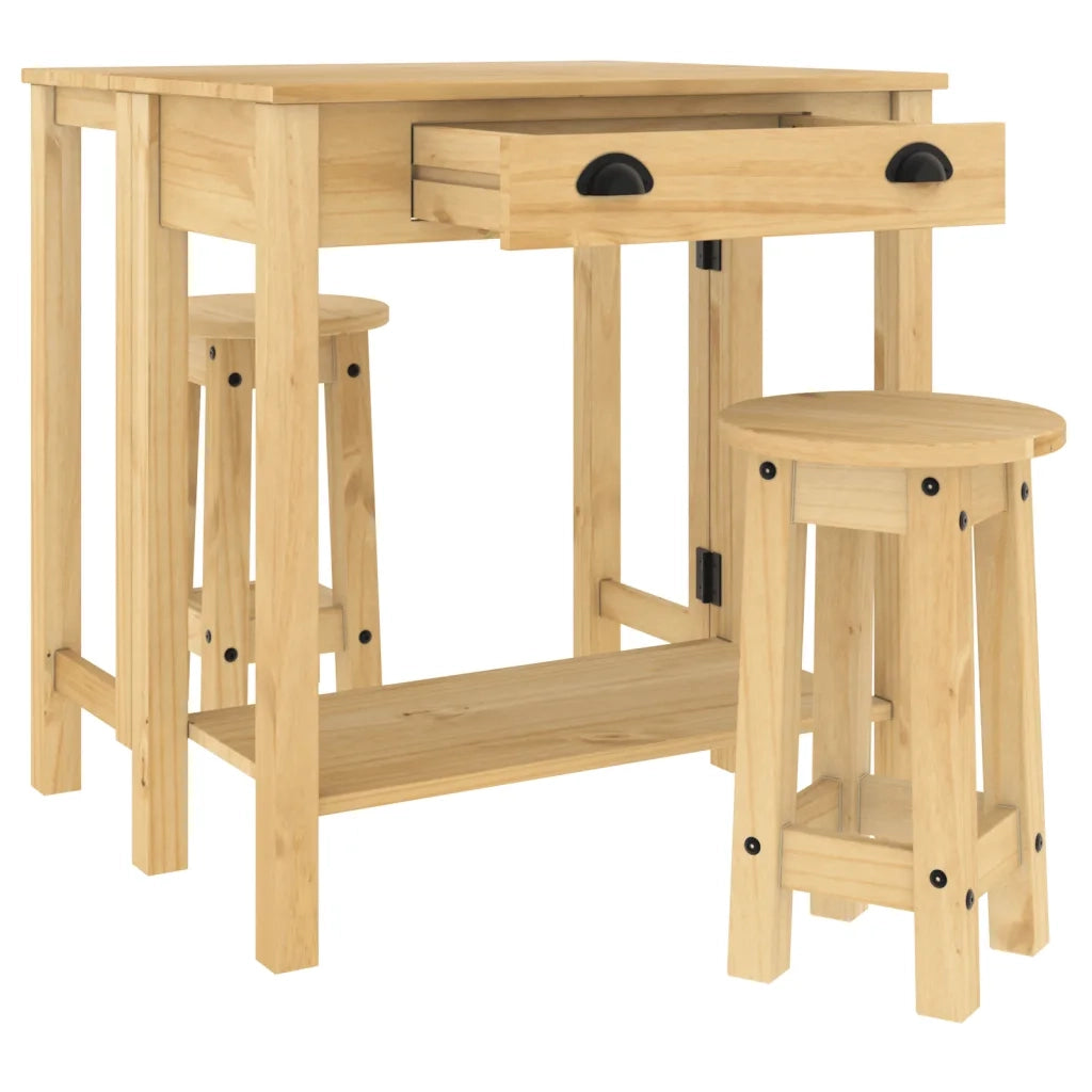 vidaXL Set da Bar 3 pz in Legno Massello di Pino