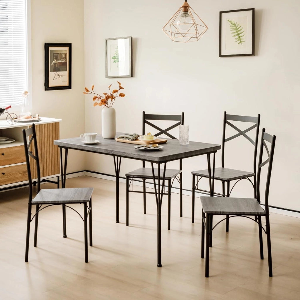 Set da Tavolo da Pranzo 5 Pezzi, Tavolo da Pranzo con 4 Sedie in Metallo, Set di Mobili da Cucina, Set da Pranzo per Cucina, Sala da Pranzo