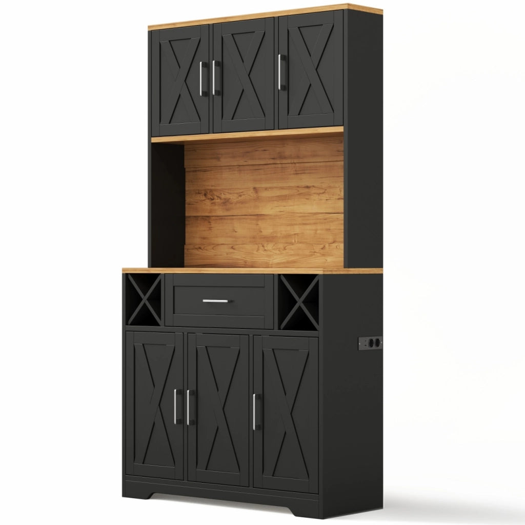 Credenza alta con 1 cassetto; ripiani portavino e LED - per cucina - in MDF - 105×40×180 cm