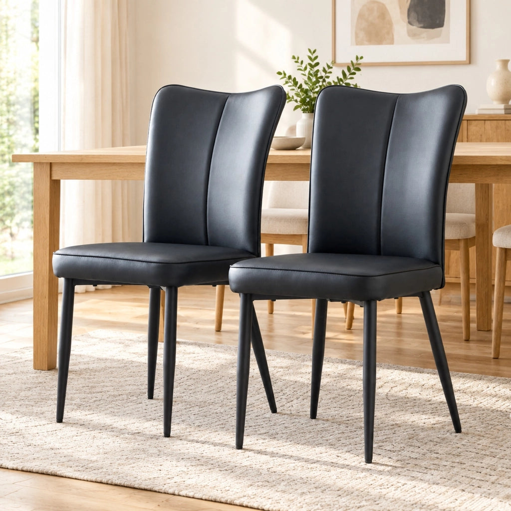 Sedia da sala da pranzo design nera, set da 2, PU, 45 x 44 x 89 cm, per ufficio
