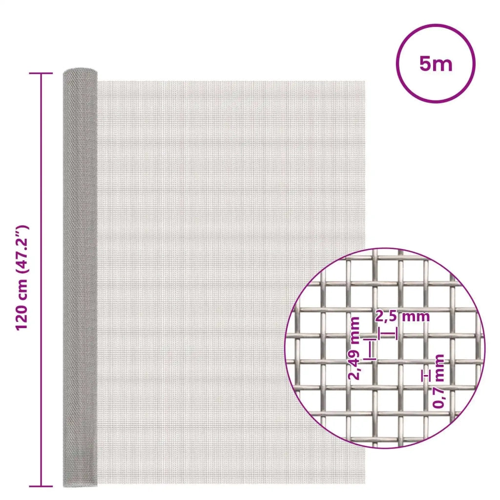 Rete per schermatura 120 x 500 cm 8 Mesh Argento 42039678