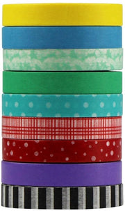 Set di nastro adesivo washi 9 rulli - Nastro di mascheratura - Adesivo autoadesivo - Decorazione - Scrapbooking - 10 m lungo, 8 mm largo - Nastro decorativo