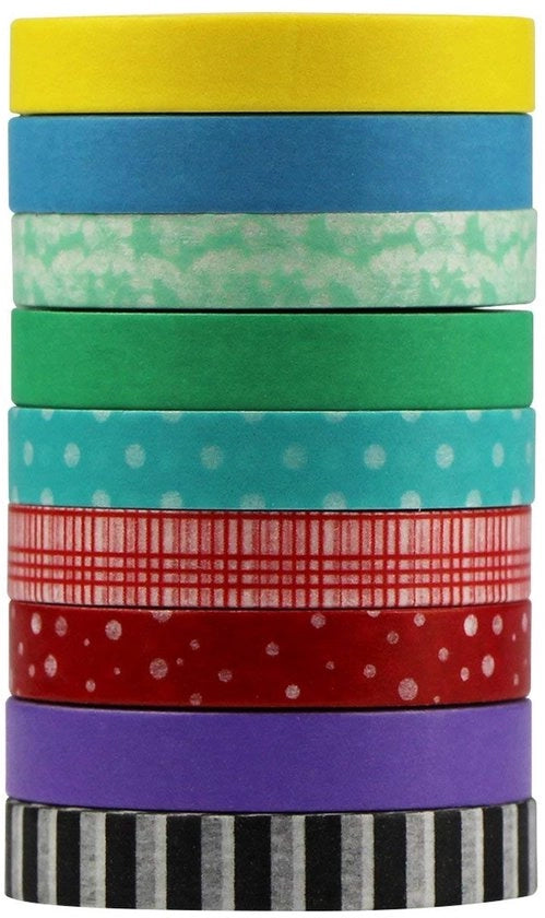 Set di nastro adesivo washi 9 rulli - Nastro di mascheratura - Adesivo autoadesivo - Decorazione - Scrapbooking - 10 m lungo, 8 mm largo - Nastro decorativo