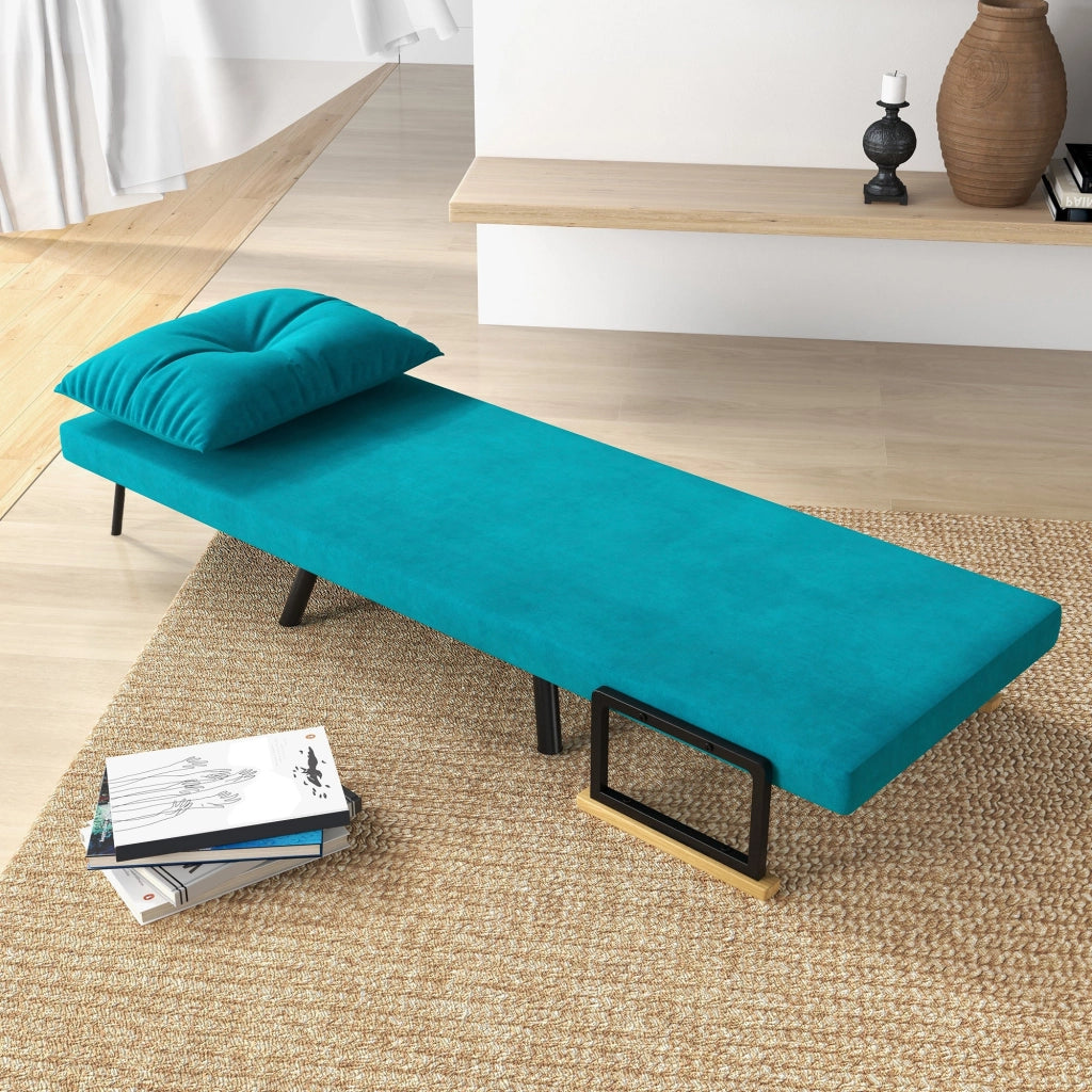Poltrona Letto Singolo Reclinabile con Cuscino Sfoderabile in Tessuto Effetto Lino Blu Scuro