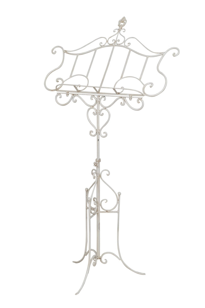 Biscottini Leggio da terra in ferro battuto pieno finitura bianca anticata L85xPR46xH140 cm