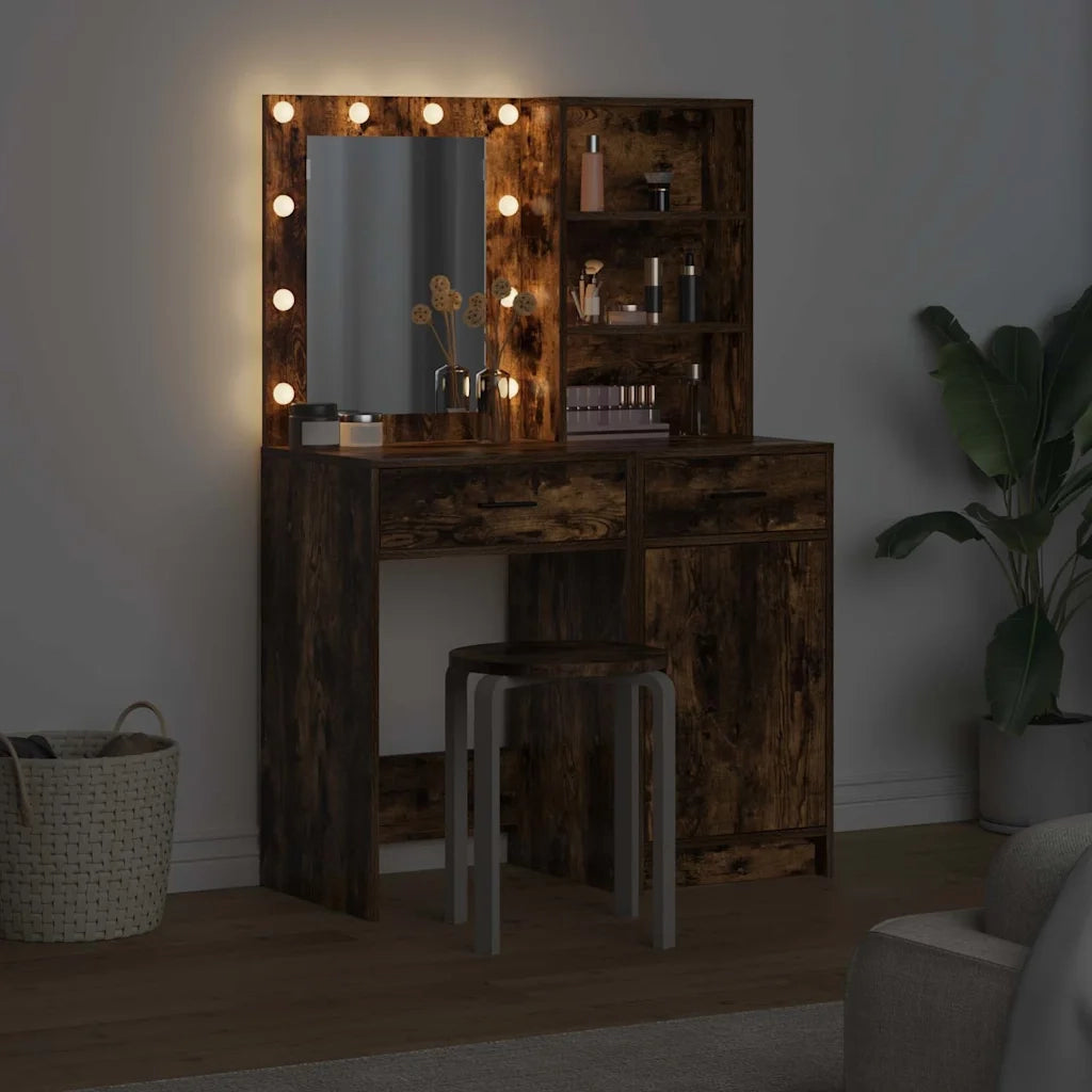 Set da tavolo da trucco con LED con cassetto 2 pcs Rovere fumé 3334276