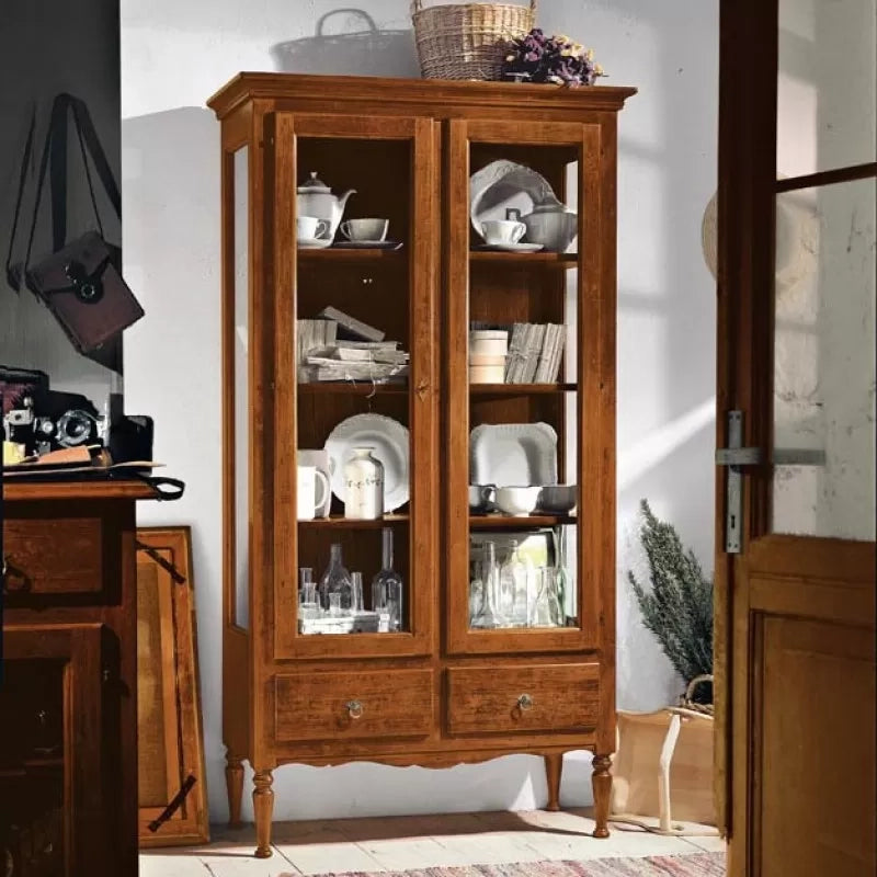 Vetrina 2 porte 2 cassetti arte povera legno tinta noce 102x42x191 (952) - Mobili 2G