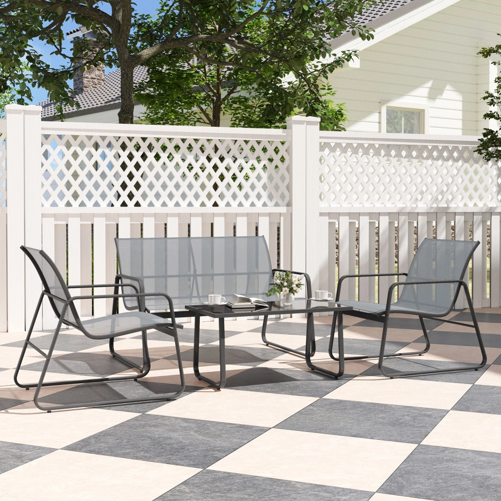 Set Giardino con Tavolino, Panchina e Sedie ¨C Zephmum ¨C Metallo e Texteline Grigio Chiaro