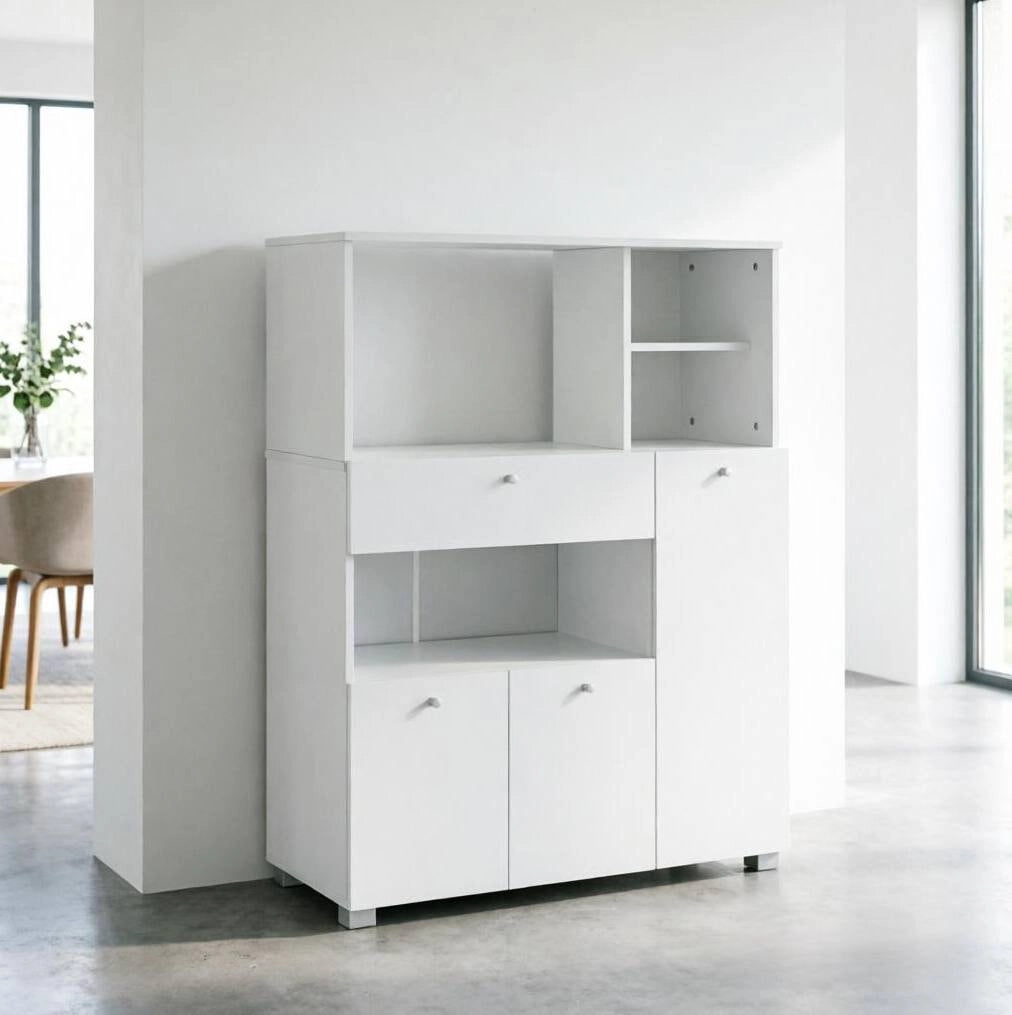 Credenza da cucina 90x40x120 cm bianca in truciolare e alluminio