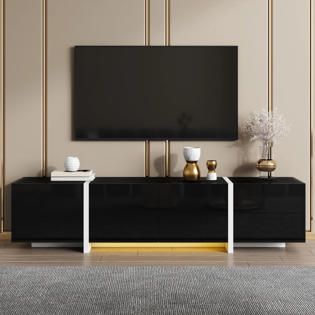 Mobile TV con 3 Ante; 1 Cassetto e 1 Anta a Ribalta con LED; Frontali Lucidi; in Truciolare; 170??30??39 cm; Nero Bianco
