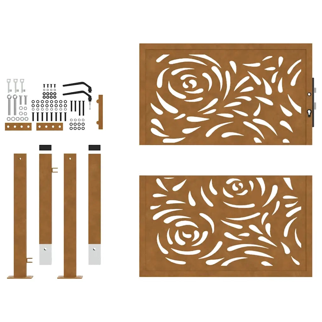 Cancello da giardino 100x100 cm in acciaio corten con design a fiamma 4100994