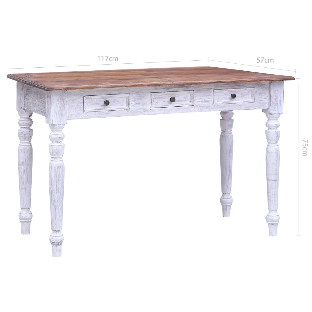 Scrivania con Cassetti Bianca 117x57x75 cm Massello di Mogano 283908