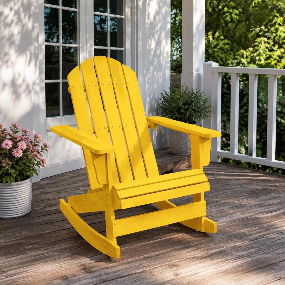 Adirondack Rocking Chair, Solid Fir Wood, Yellow