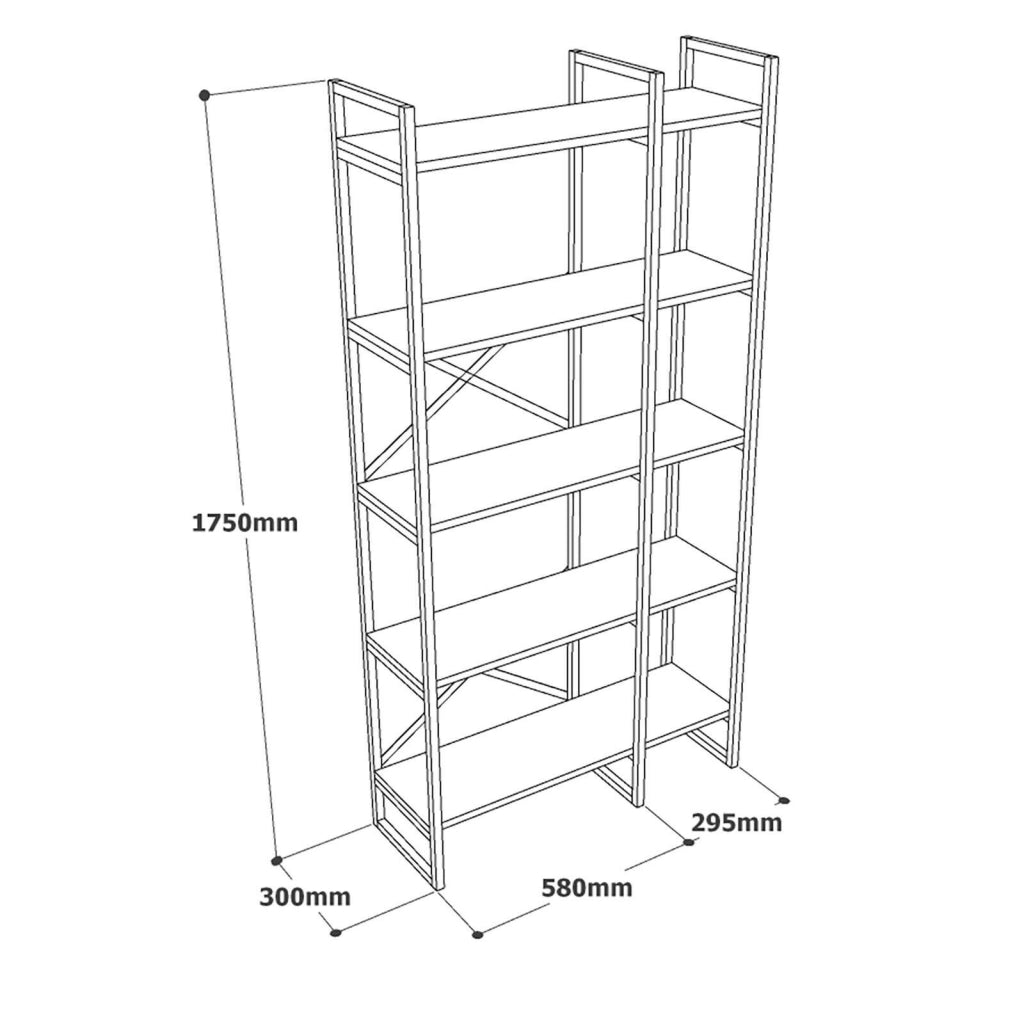 Biblioteca Zephirine, Libreria 5 Ripiani, 88x30x175h cm Grigio