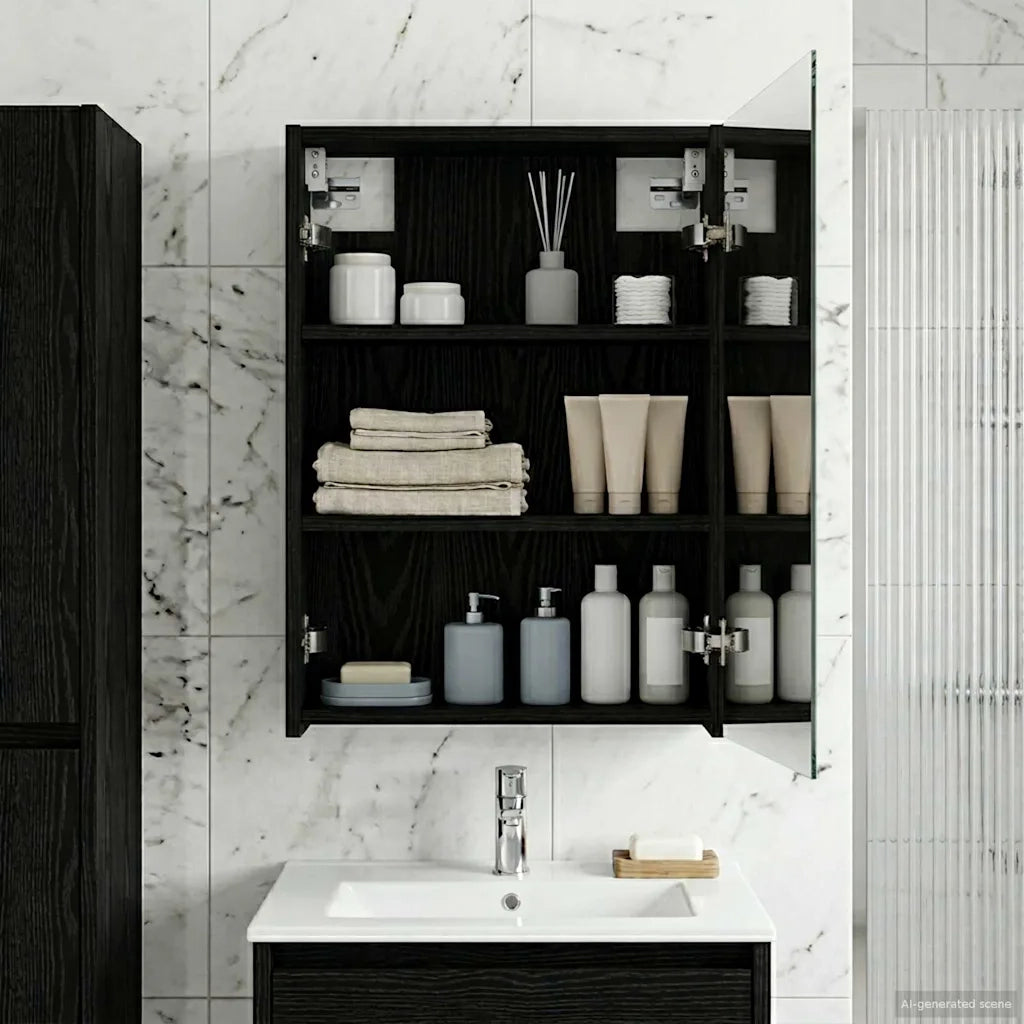 Mobiletto per specchio da bagno Rovere Nero 43 x 16 x 62.5 cm 889136
