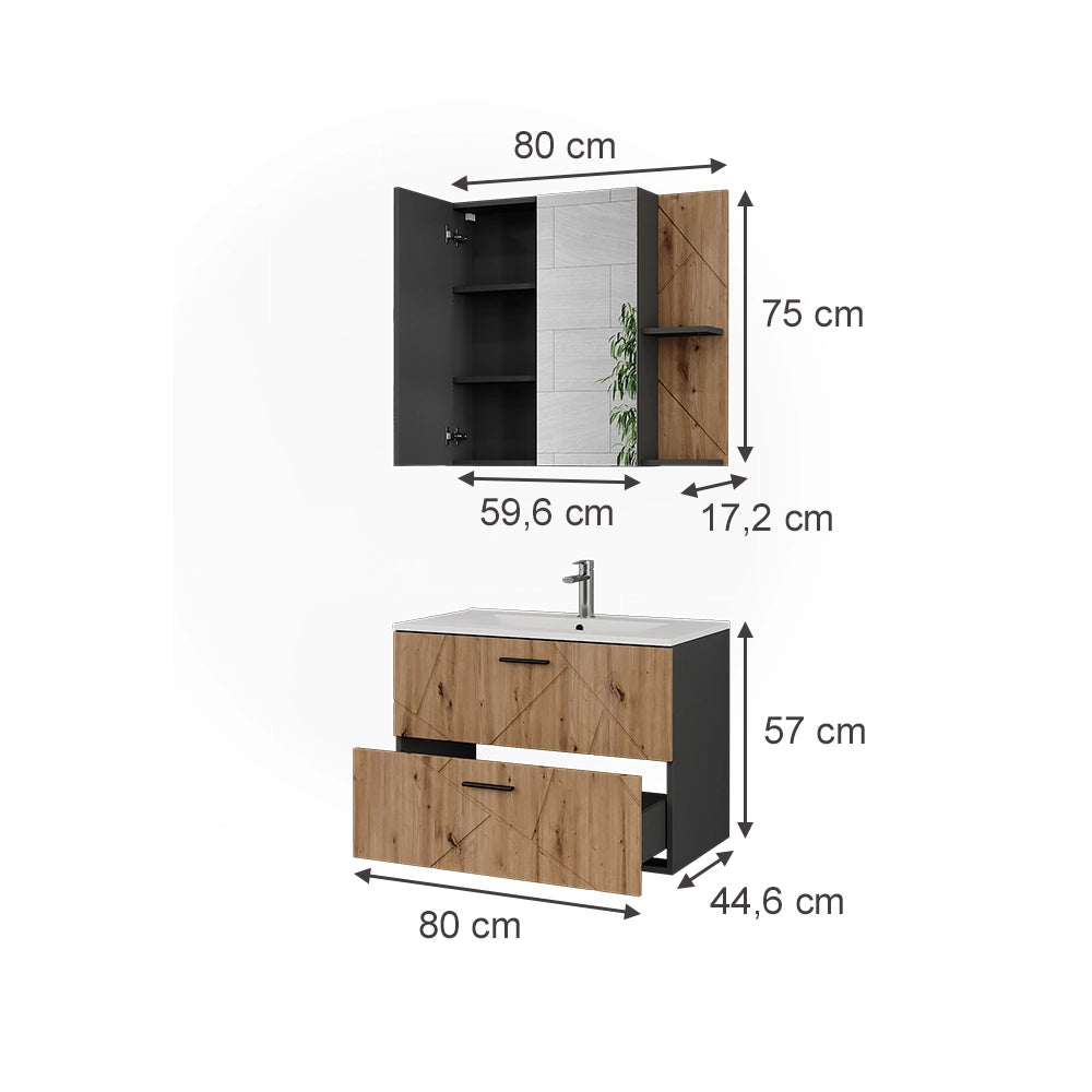 Vicco Set di mobili da bagno Antracite/Artisan 3 parti
