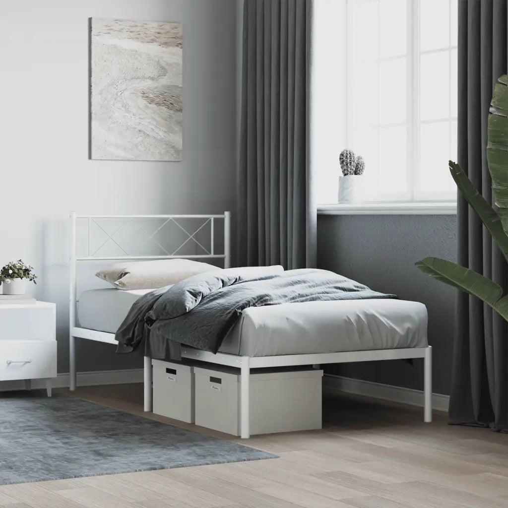Letto singolo | Letto per adulti | Giroletto con Testiera Metallo Bianco 80x200 cm