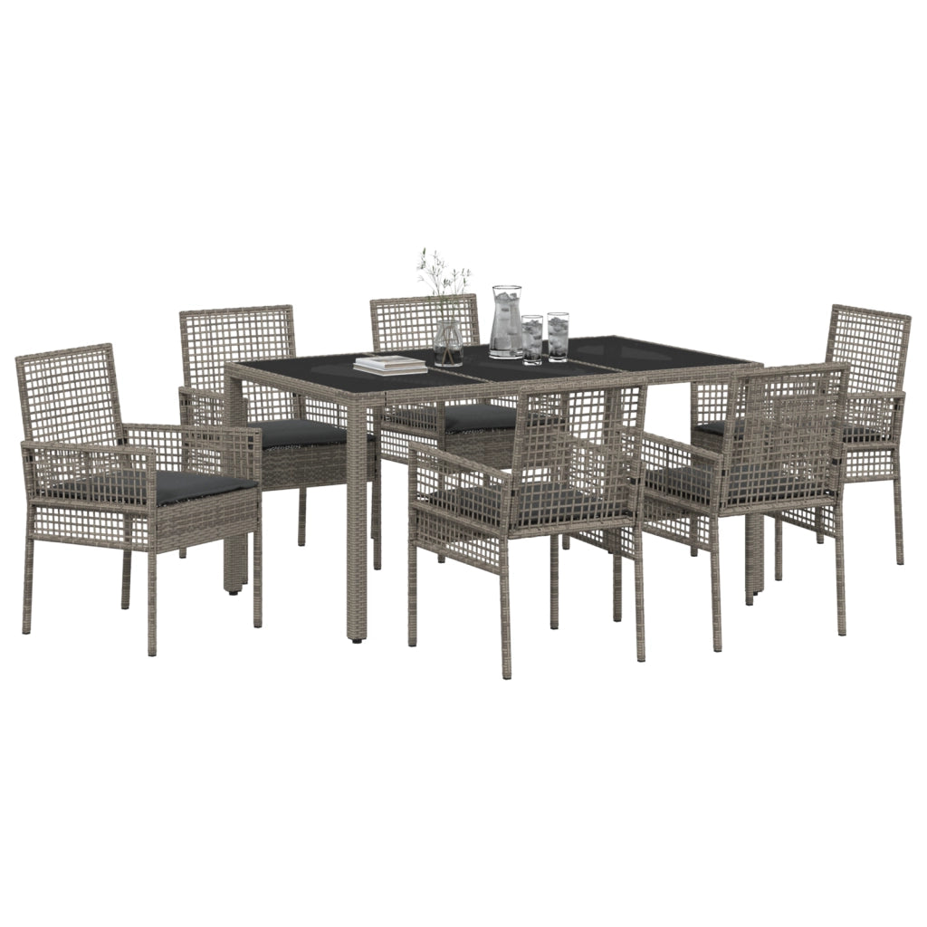 Set da pranzo da giardino 7 pezzi con cuscini Grigio Polyrattan