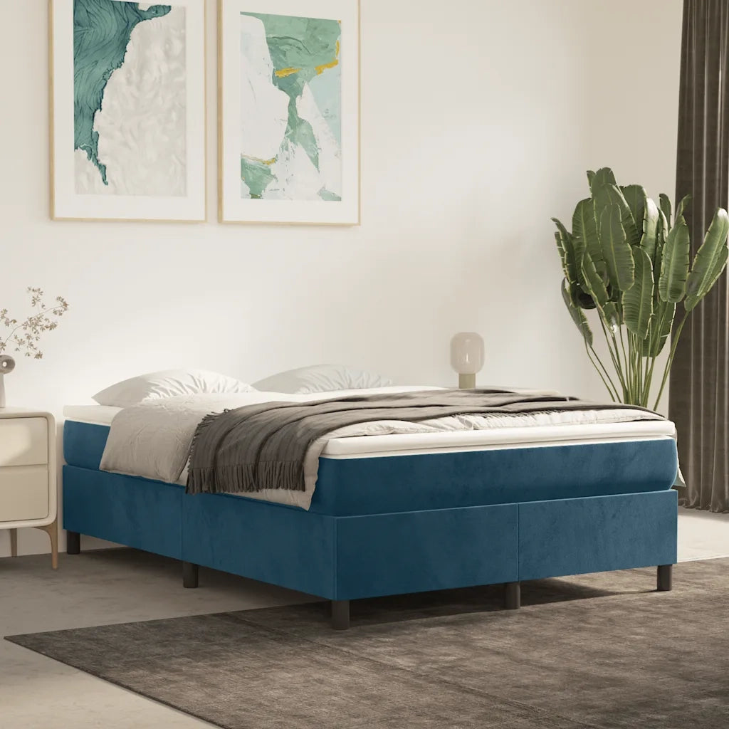 Struttura Letto a Rete a Molle Blu Scuro 140x200 cm Velluto