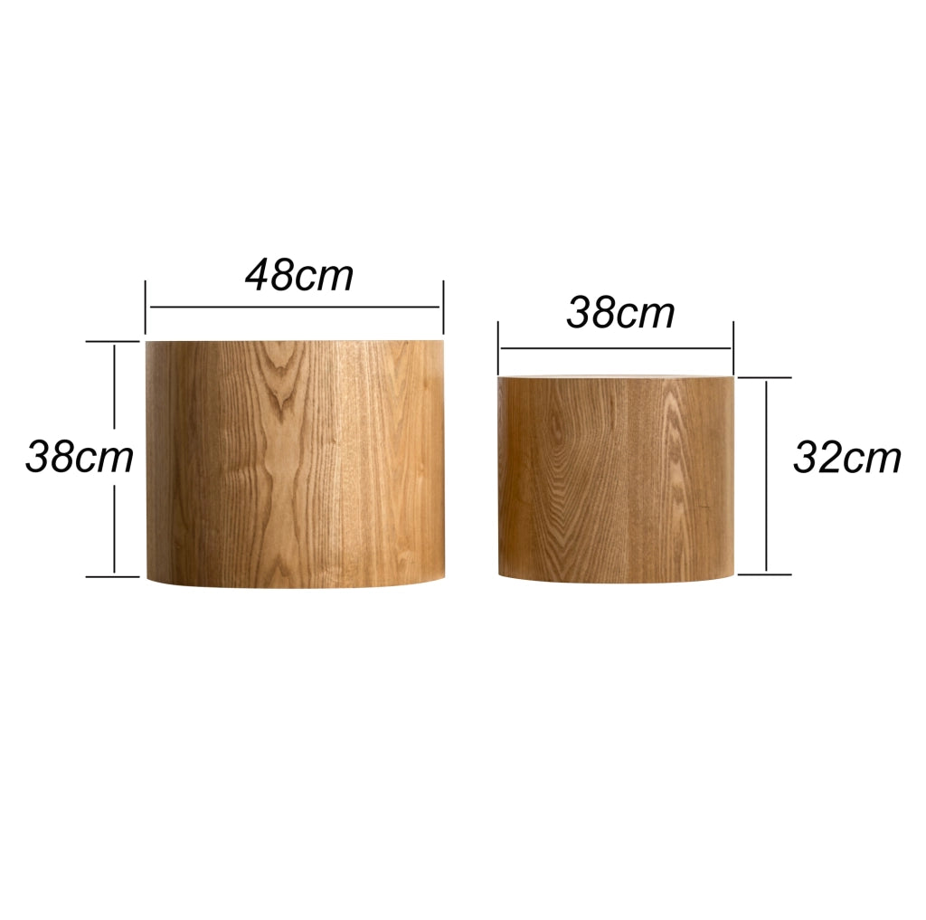 Tavolino da caffè impilabile in set da 2, design rotondo naturale