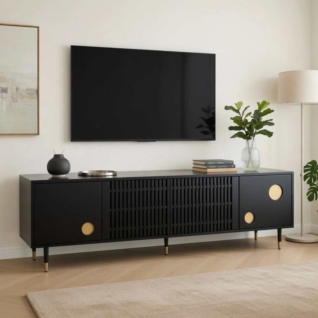 Cassettiera per TV nera in MDF lunghezza 170 cm