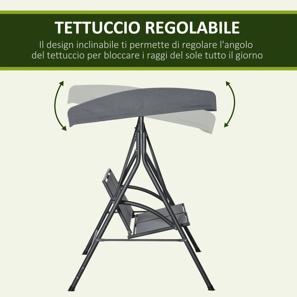 Easycomfort Dondolo a 2 Posti da Giardino con Tettuccio Regolabile, 140x118x162cm Grigio