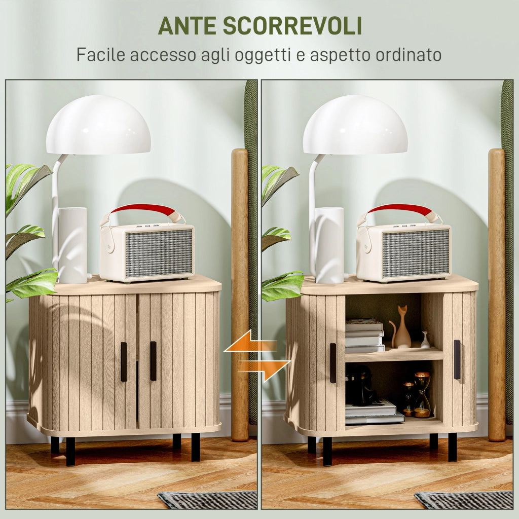 Set 2 Comodini Stile Nordico 48x40x48 cm in Legno Canettato Rovere e Nero