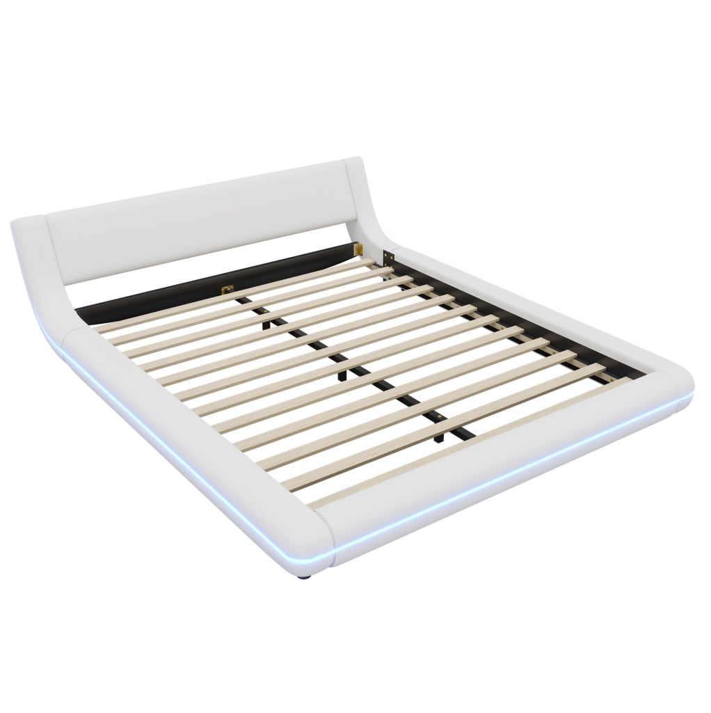 Letto basso 160x200 cm in PU bianco con illuminazione ambientale LED