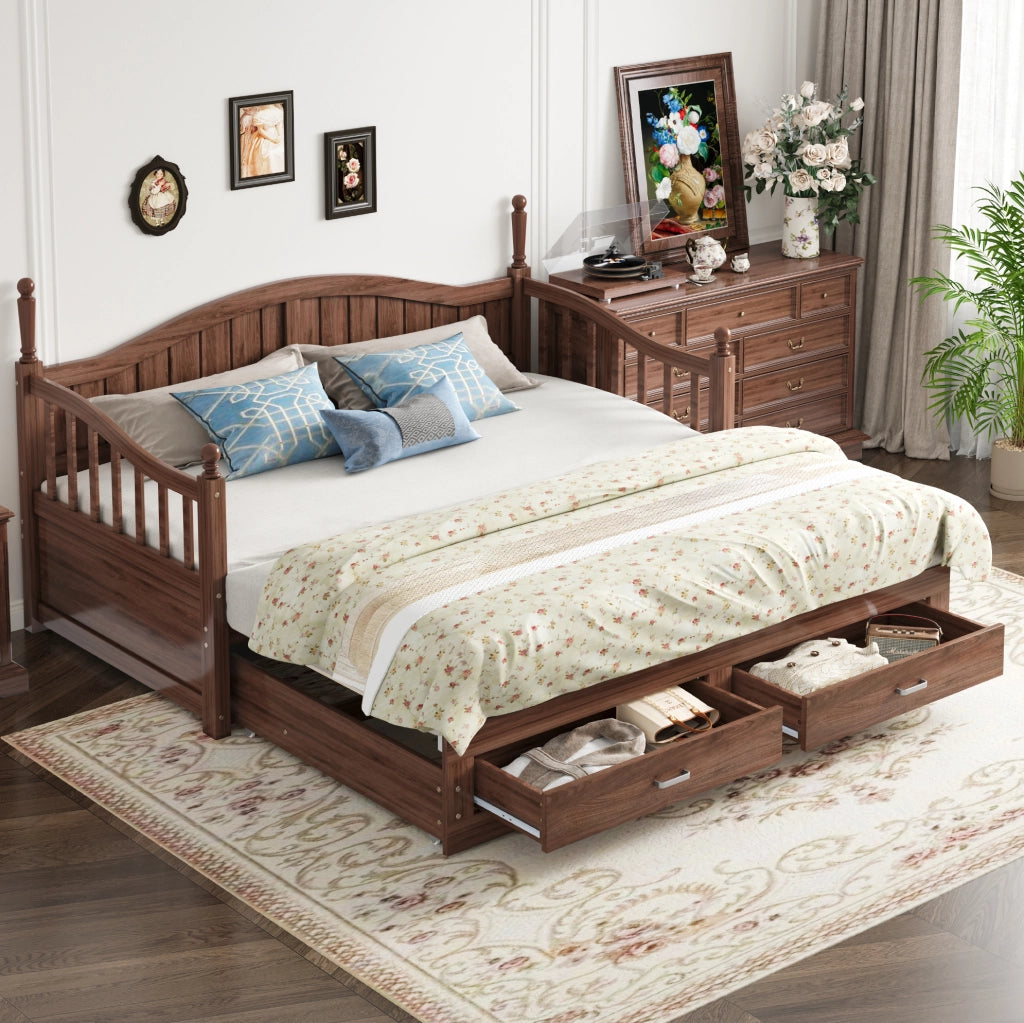 Letto multifunzionale estraibile in legno noce naturale 90 x 190 cm