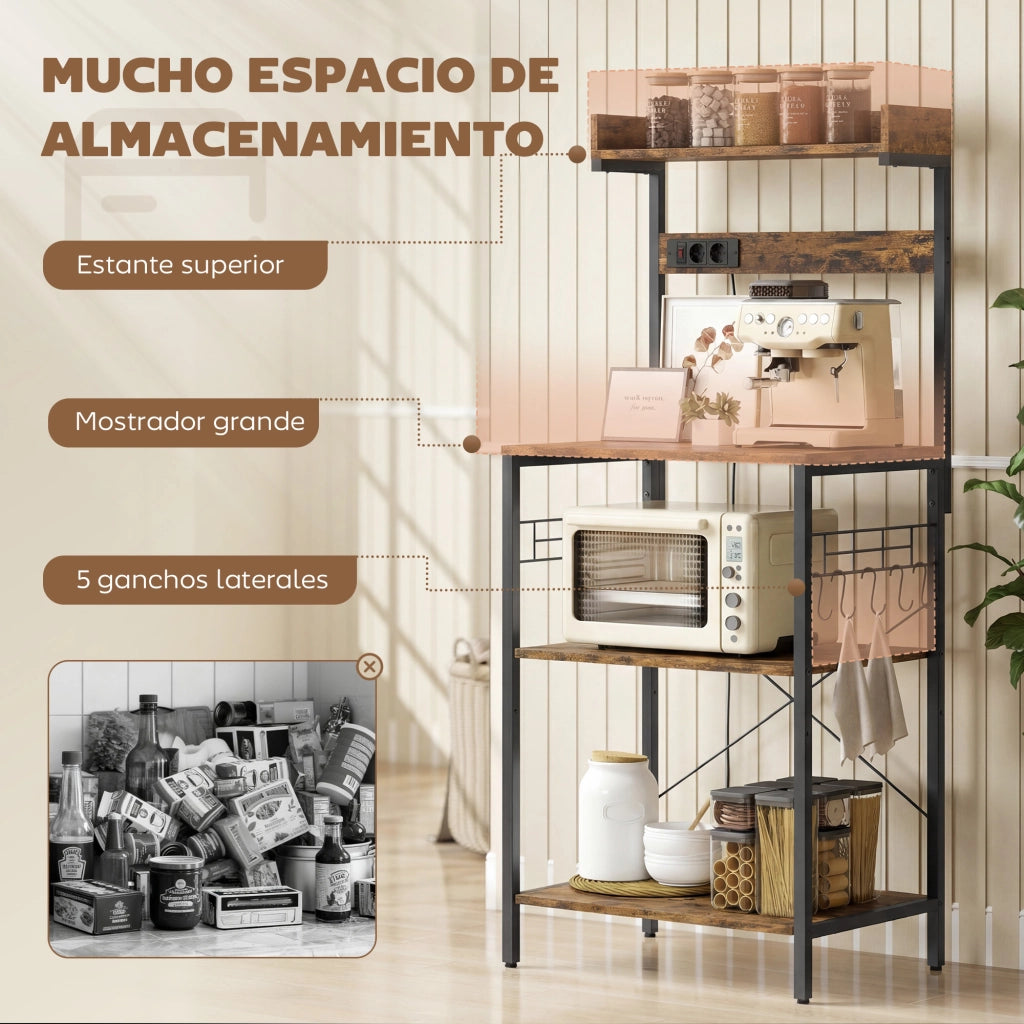 Scaffale Cucina con Prese Elettriche ¨C Xylo ¨C Legno Marrone Rustico 60x42x137 cm