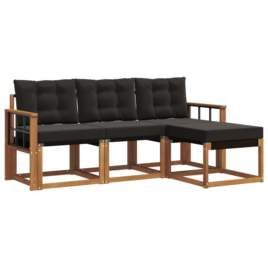 Set di divani da esterno con cuscino 4 pcs Naturale e Nero