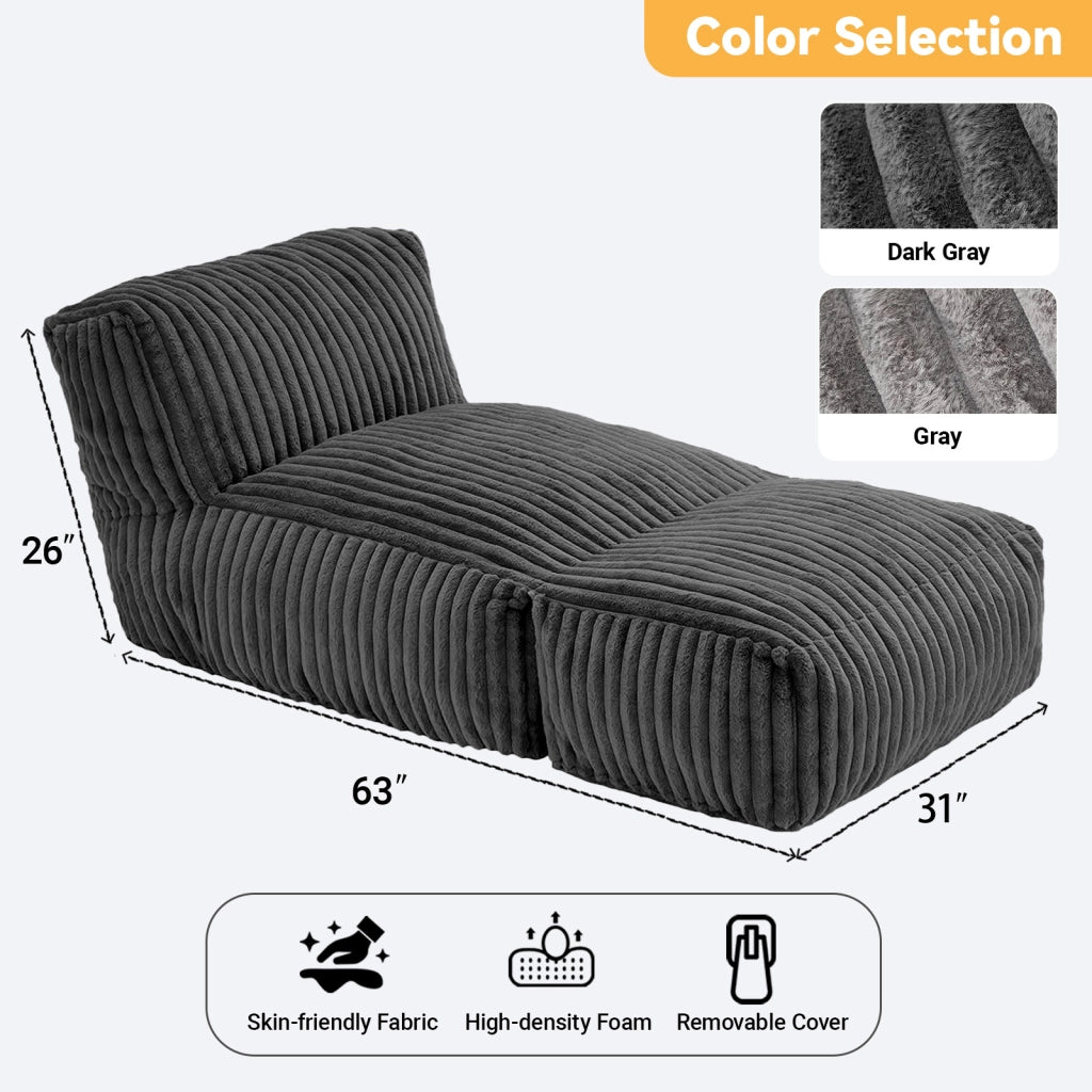Chaise longue modulare con supporto ergonomico a 3 zone; sistema antiscivolo e struttura compatta in flanella grigio scuro