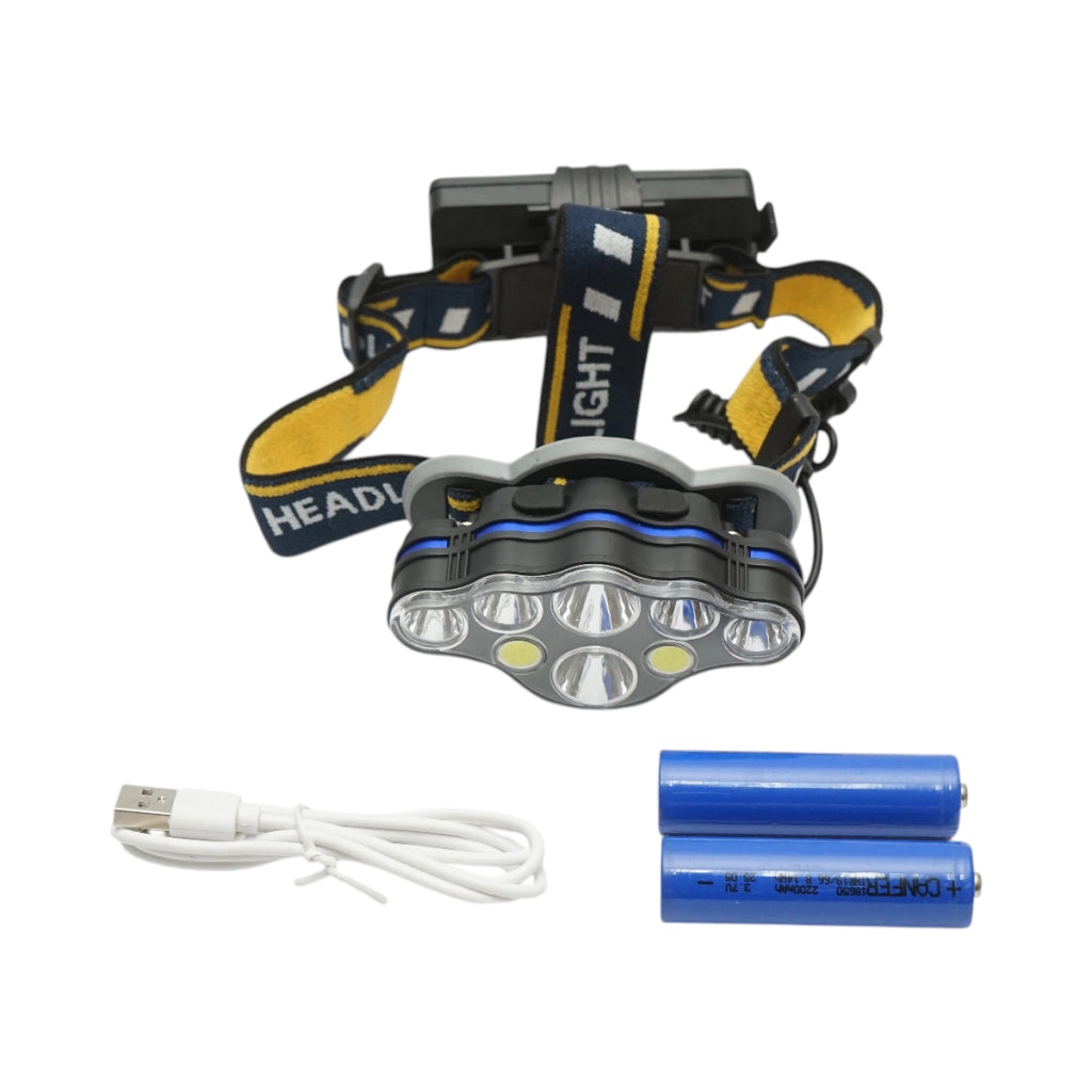 Lampada frontale Crownman a 8 LED, 3 modalità di illuminazione, batteria ricaricabile tramite USB da 2200 mAh.