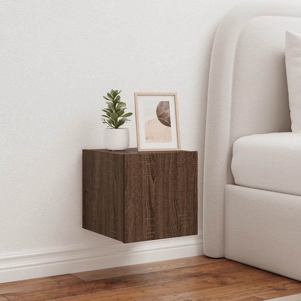 Mobile TV a Parete con Luci LED Rovere Marrone 30,5x35x30 cm