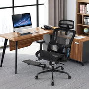 Sedia da ufficio girevole con 5 ruote, schienale reclinabile e altezza regolabile, poggiapiedi retrattile, supporto lombare e poggiatesta, sedia da gaming in rete ergonomica (nero)