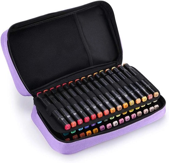 Organizzatore per matite artistiche, contenitore per matite a olio, 60 celle, spazio di stoccaggio in tela con cerniera per matite.