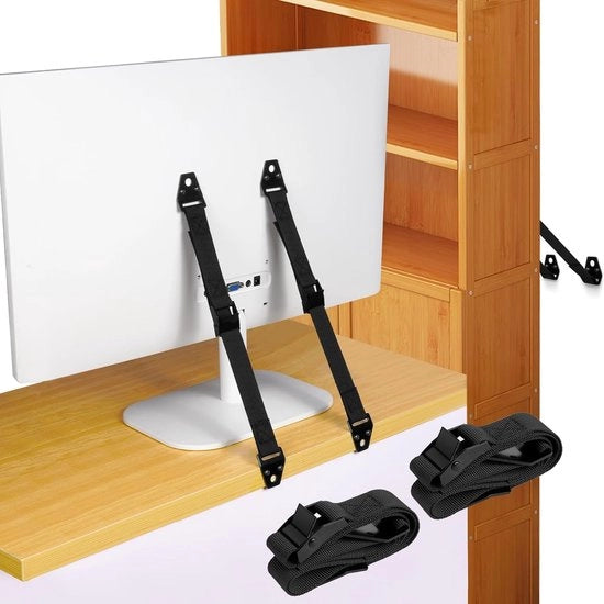 Cinture di sicurezza per TV 2 pezzi, cinture di metallo pesante per la sicurezza dei bambini - regolabili - fissaggi per parete per la baby-proofing delle TV a schermo piatto, cassetti e librerie.