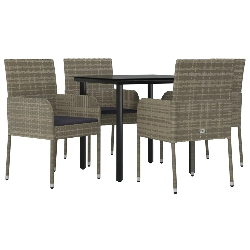 Set da Pranzo Giardino 5pz Nero e Grigio con Cuscini Polyrattan