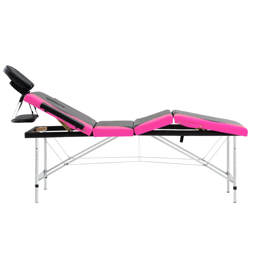 Lettino Massaggio Pieghevole 4 Zone in Alluminio Nero e Rosa 110248