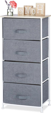Shelf con 4 contenitori in tessuto, grigio metallo e legno - 95 x 45 x 30 cm - carrello di carico universale