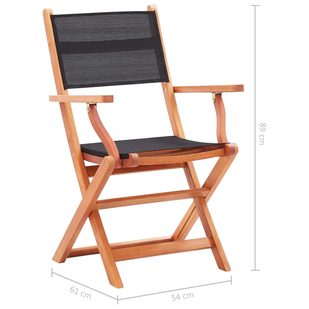 Sedie da Giardino Pieghevoli 4 pz Nere Eucalipto e Textilene 48693