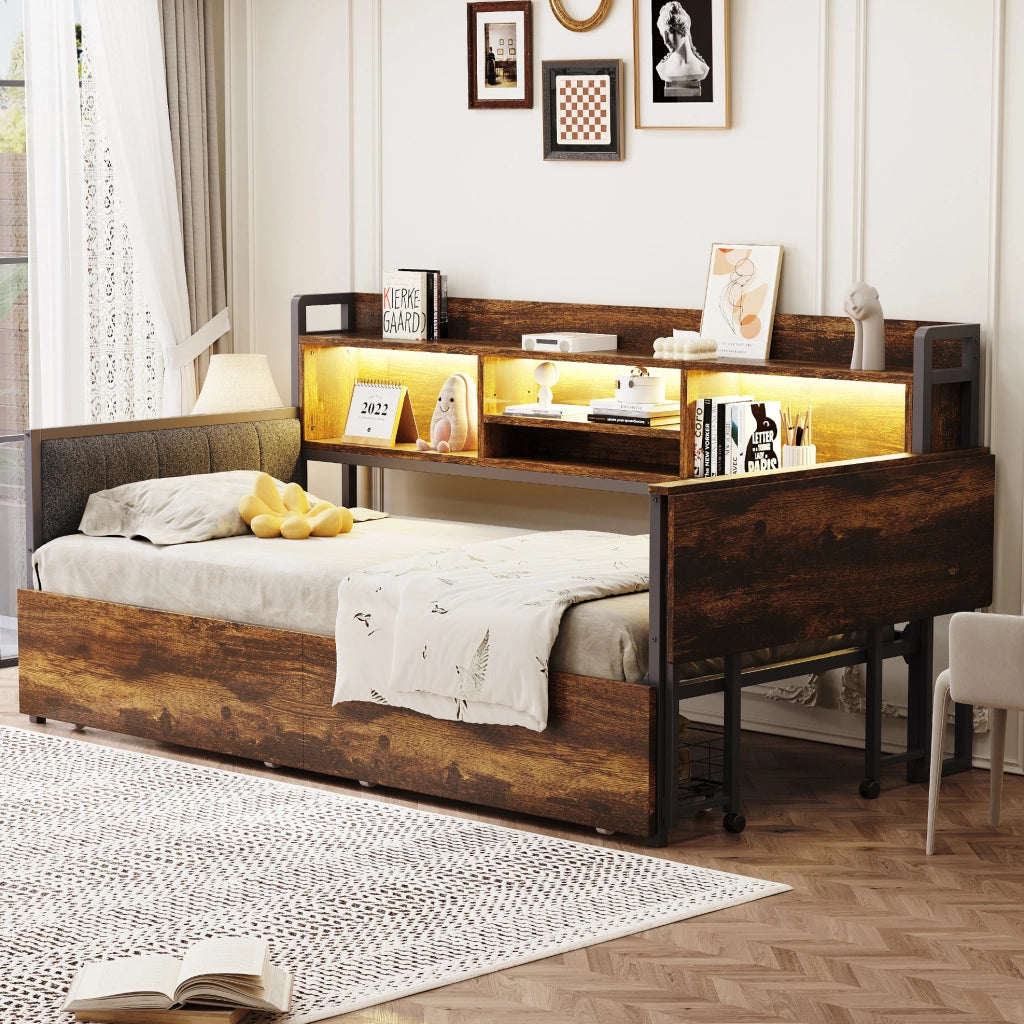 Letto singolo multifunzione 90x200 cm con LED e scrivania