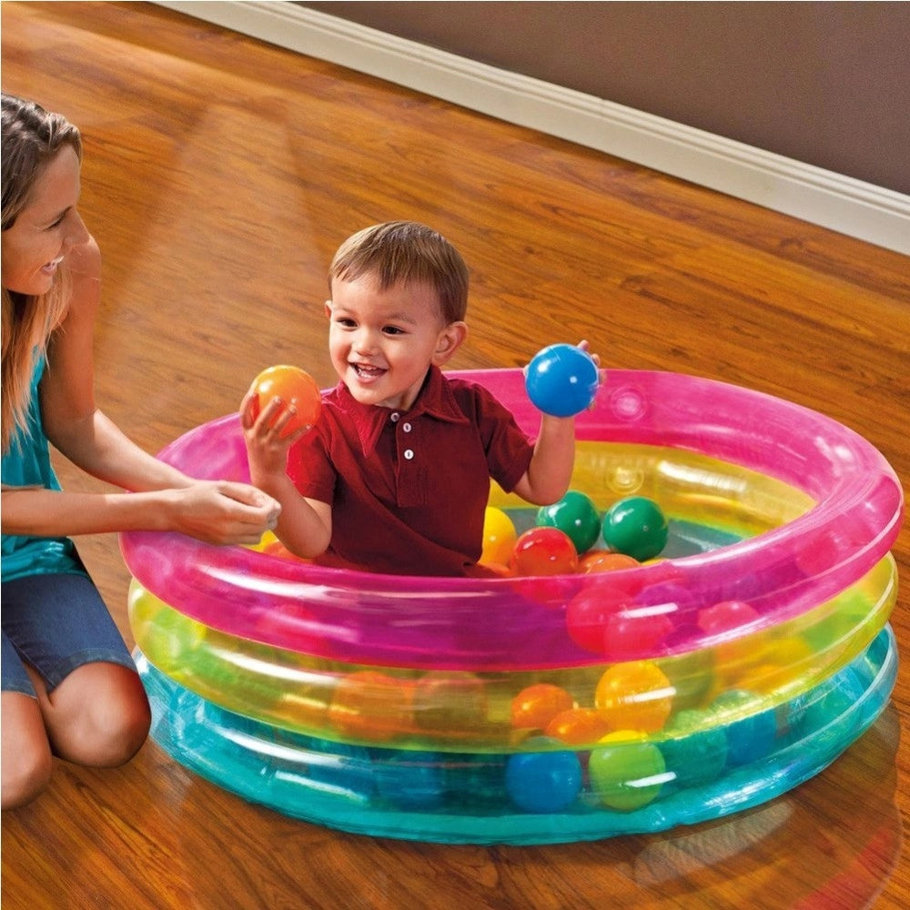 Trade Shop - Piscina Gonfiabile Per Bambini 3 Anelli Colorati 86x25cm Con Set Palline -