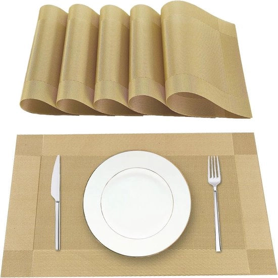 Set di tovagliette da colazione in PVC e poliestere, antiscivolo e resistente al calore, per tavolo da cucina, con 6 pezzi, 70% PVC, 30% poliestere.