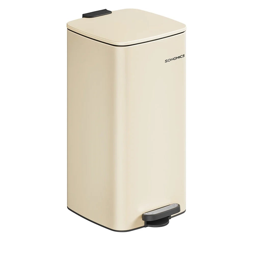 Pattumiera da cucina pattumiera a pedale da 30 litri in acciaio con secchio interno coperchio con chiusura ammortizzata e meccanismo di apertura e chiusura ammortizzata beige argento metallizzato 12_0007228