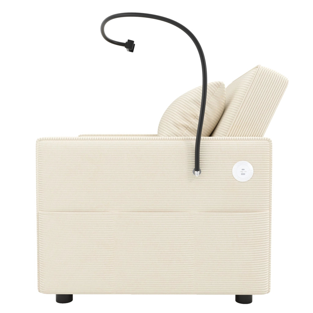 Divano letto 1 posto multifunzione con USB; Type-C e supporto smartphone; velluto a coste beige