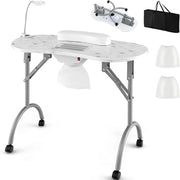 Tavolo manicure pieghevole con aspiratore, Tavolo portatile unghie con luce led regolabile Bianco-Scrivanie