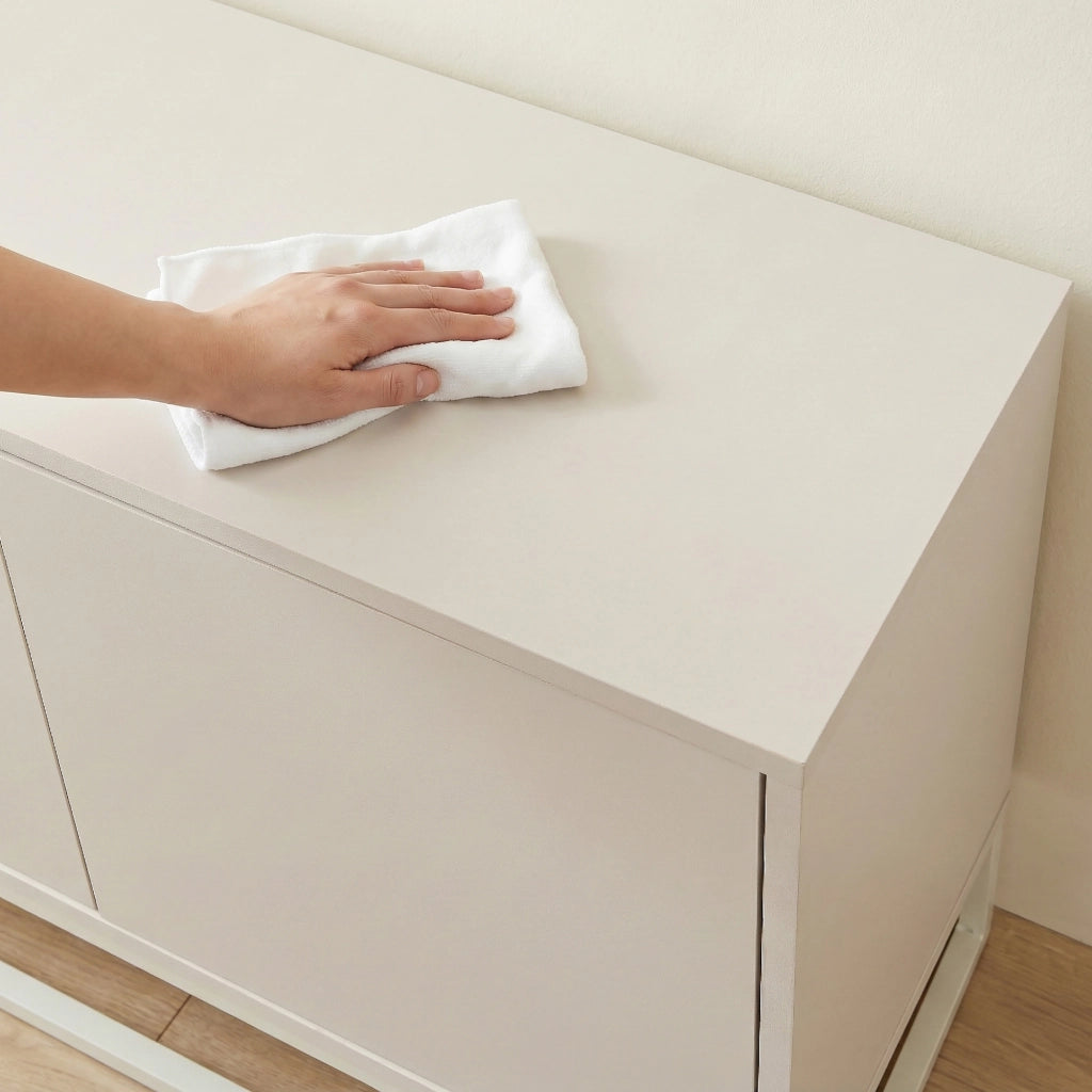 Armadietto Boxholm Credenza Bassa con 3 Ante Push-Open 120x30x55 cm Avena Oatmeal [en.casa]